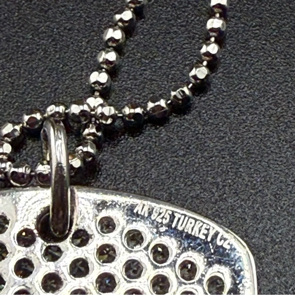 925 Sterling Silver CZ Dog Tag Necklace Made in Turkey Ball Chain Unisex Pendant